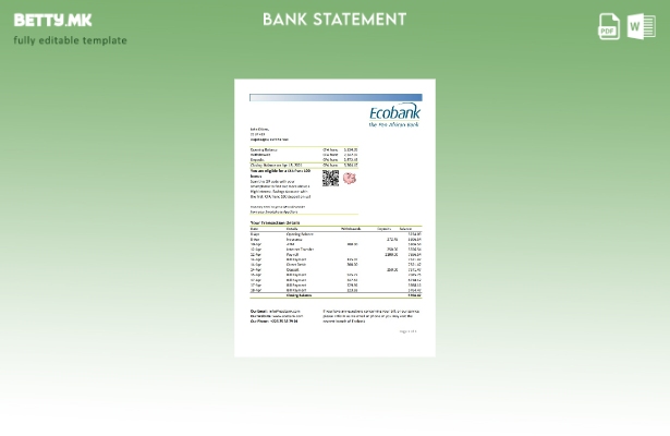 модерен стил на ексел шаблон за извод на банкарска банка Екобанк Буркина Фасо